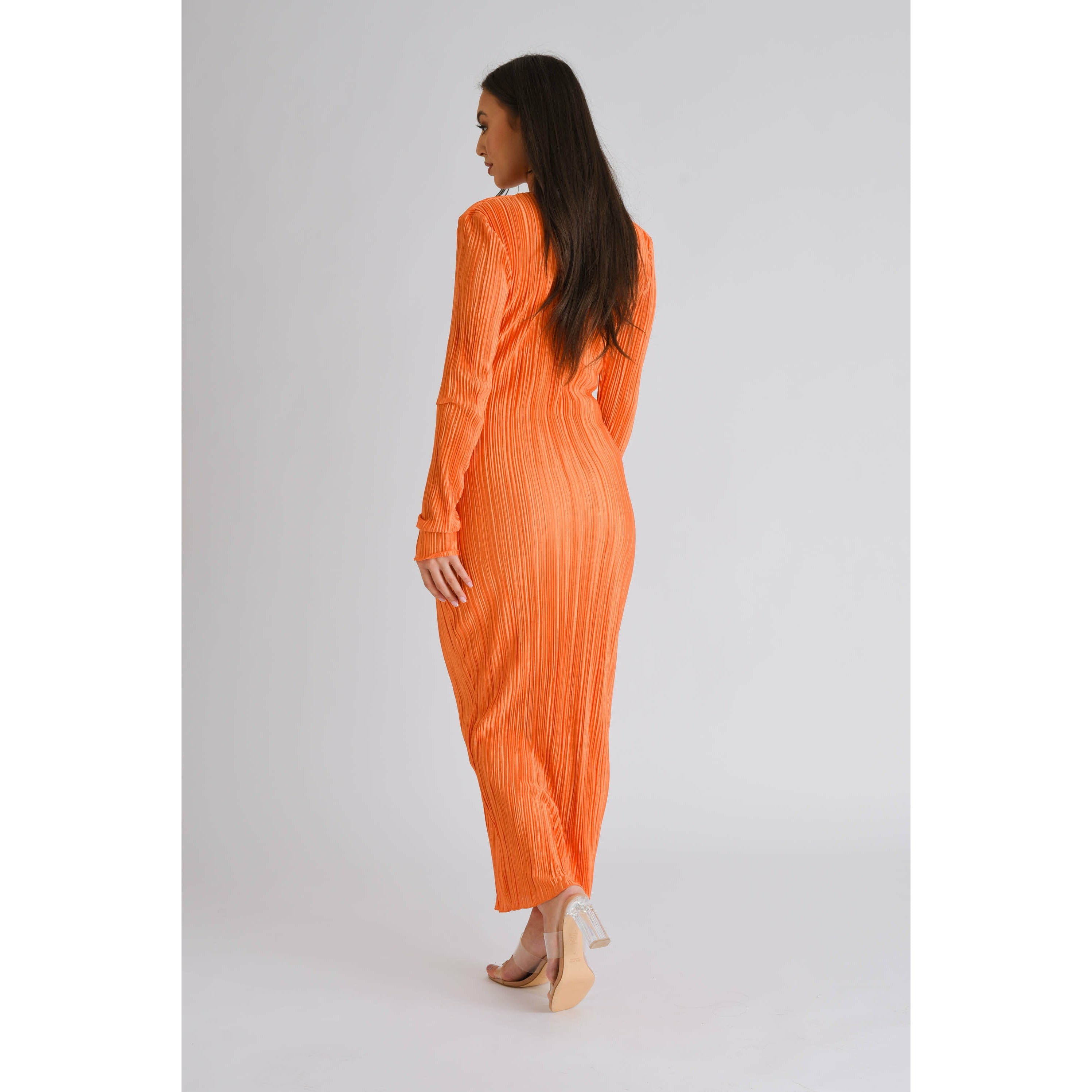 Pleated Maxi Dress - Orange