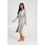 Load image into Gallery viewer, Silver Plisse Midi Dress
