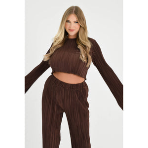 Brown Pleated Crop Co-ord